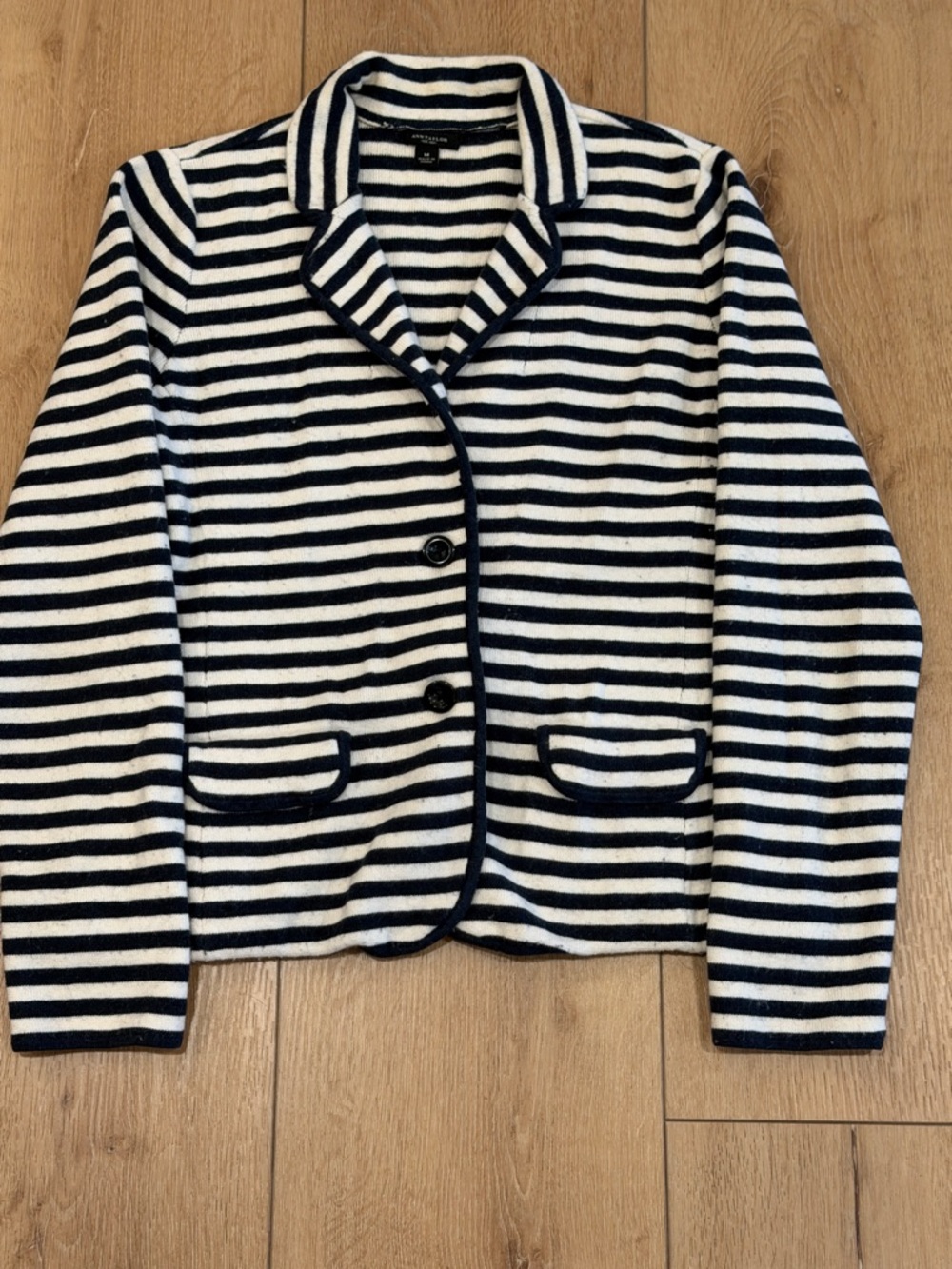 Ann Taylor Striped Navy & White Knit Blazer Jacket